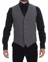 Thumbnail for Gray Cotton Slim Fit Button Front Dress Vest