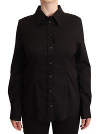 Thumbnail for Elegant Black Cotton Blend Collared Top