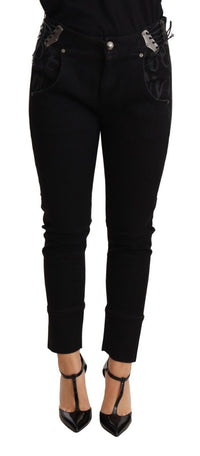 Thumbnail for Chic Low Waist Skinny Black Cotton Trousers