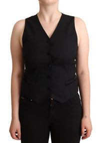 Thumbnail for Elegant Black Vest Top with Button Detail