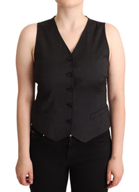 Thumbnail for Elegant Black Wool Blend Waistcoat Vest Top