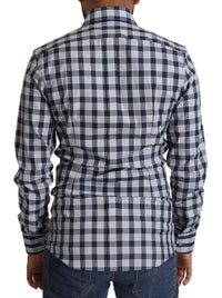 Thumbnail for Elegant Blue & White Checkered Slim Fit Dress Shirt