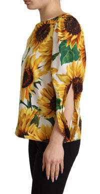 Thumbnail for Sunflower Print Cotton Elbow Sleeve Blouse