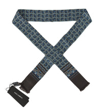 Thumbnail for Blue Patterned Silk Slim Wrap Fringes Scarf
