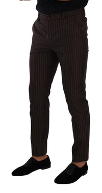 Thumbnail for Elegant Brown Striped Woolen Men's Trousers
