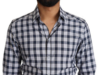 Thumbnail for Elegant Blue & White Checkered Slim Fit Dress Shirt