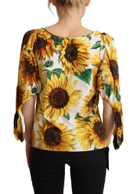 Thumbnail for Sunflower Print Cotton Elbow Sleeve Blouse