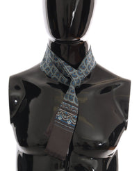Thumbnail for Blue Patterned Silk Slim Wrap Fringes Scarf