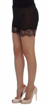 Thumbnail for Elegant Black Floral Lace Silk Shorts