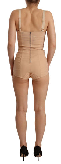 Thumbnail for Beige Lace Panel Stretch Bodysuit
