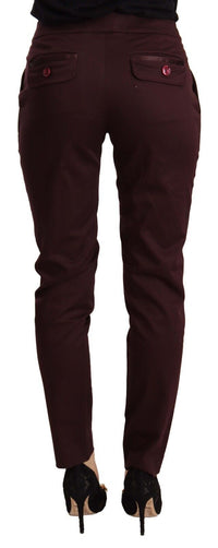 Thumbnail for Maroon Slim Fit Skinny Pants with Zipper Detail