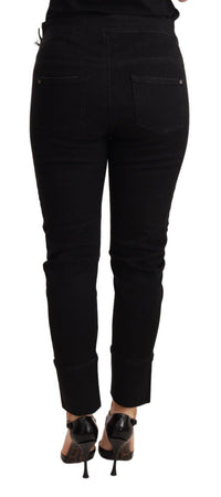 Thumbnail for Chic Low Waist Skinny Black Cotton Trousers