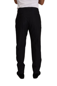 Thumbnail for Elegant Dark Blue Wool Silk Tuxedo Trousers
