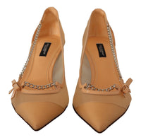 Thumbnail for Elegant Beige Mesh Pumps with Silver Chains