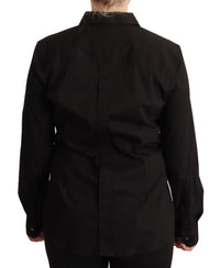 Thumbnail for Elegant Black Cotton Blend Collared Top