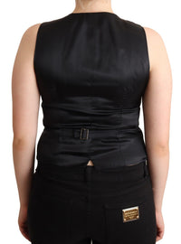 Thumbnail for Elegant Black Vest Top with Button Detail