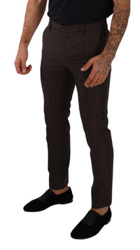 Thumbnail for Elegant Brown Striped Woolen Men's Trousers
