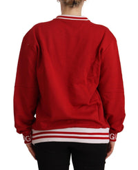 Thumbnail for Elegant Red Crewneck Pullover with Floral Motif