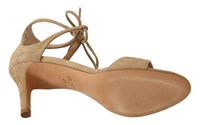 Thumbnail for Elegant Beige Suede Ankle Strap Heels