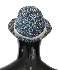 Thumbnail for Elegant Bow Print Fedora Hat in Blue & White