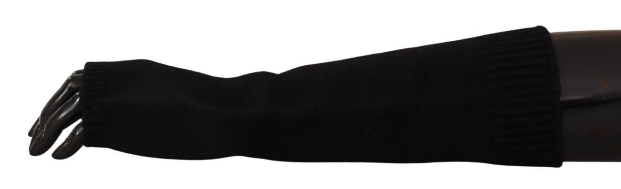 Black Knitted Fingerless Elbow Length Gloves