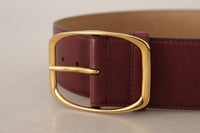 Thumbnail for Elegant Maroon Leather Belt with Gold Buckle