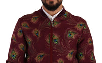 Thumbnail for Radiant Red Peacock Print Bomber Jacket