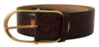 Thumbnail for Elegant Red Python Leather Belt with Gold Buckle