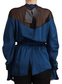 Thumbnail for Elegant Crew Neck Silk Blouse in Blue
