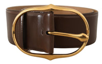 Thumbnail for Elegant Brown Leather Belt with Gold Buckle