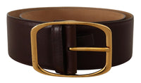 Thumbnail for Elegant Dark Brown Leather Belt with Gold Buckle