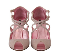 Thumbnail for Pink Glitter Peep Toe High Heels Sandals