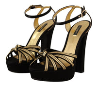 Thumbnail for Elegant Black Gold Ankle Strap Heels Sandals