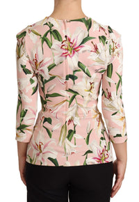 Thumbnail for Pastel Pink Lily Print Fitted Blouse
