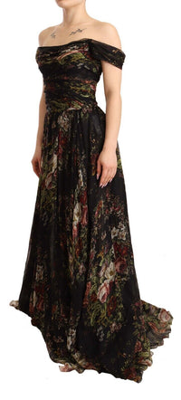 Thumbnail for Floral Silk Off-Shoulder Long Dress