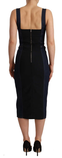 Thumbnail for Dark Blue Cotton Denim Sheath Midi Dress