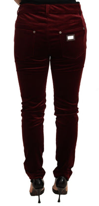 Thumbnail for Elegant Red Velvet Skinny Pants