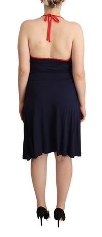 Thumbnail for Navy Blue Cotton Midi Halter Dress