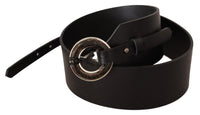 Thumbnail for Black Leather Silver Round Buckle Belt