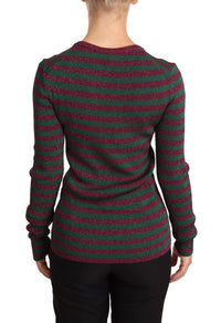 Thumbnail for Elegant Maroon and Green Striped Crewneck Sweater