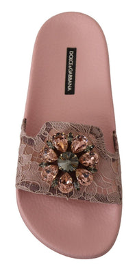 Thumbnail for Floral Lace Crystal Embellished Slide Flats