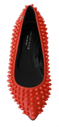 Thumbnail for Vibrant Orange Pointed Leather Flats