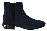 Thumbnail for Chic Blue Suede Mid-Calf Boots with Stud Details