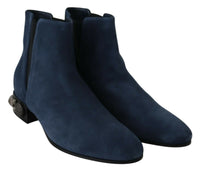 Thumbnail for Chic Blue Suede Mid-Calf Boots with Stud Details