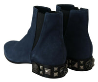 Thumbnail for Chic Blue Suede Mid-Calf Boots with Stud Details