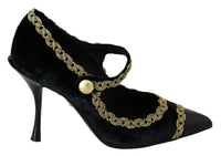 Thumbnail for Elegant Gold-Embroidered Black Velvet Pumps