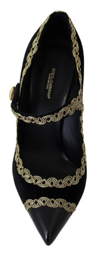 Thumbnail for Elegant Gold-Embroidered Black Velvet Pumps