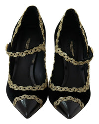 Thumbnail for Elegant Gold-Embroidered Black Velvet Pumps