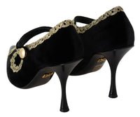 Thumbnail for Elegant Gold-Embroidered Black Velvet Pumps