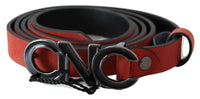 Thumbnail for Red Black Leather Black Logo Buckle Blood Belt